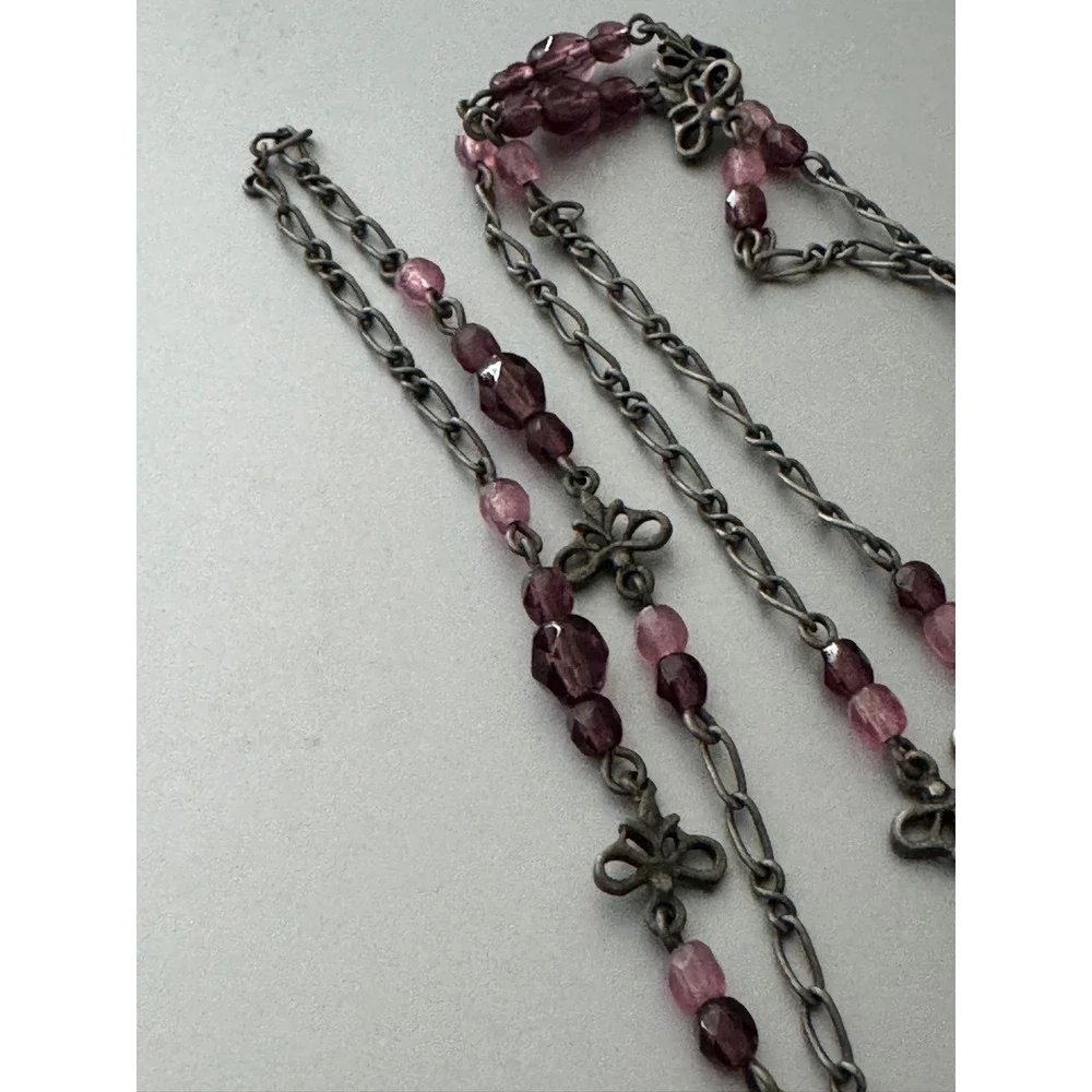 CMC Click My Cords Purple Beaded Eyewear Chain Silver Bow Accents Glasses Cord